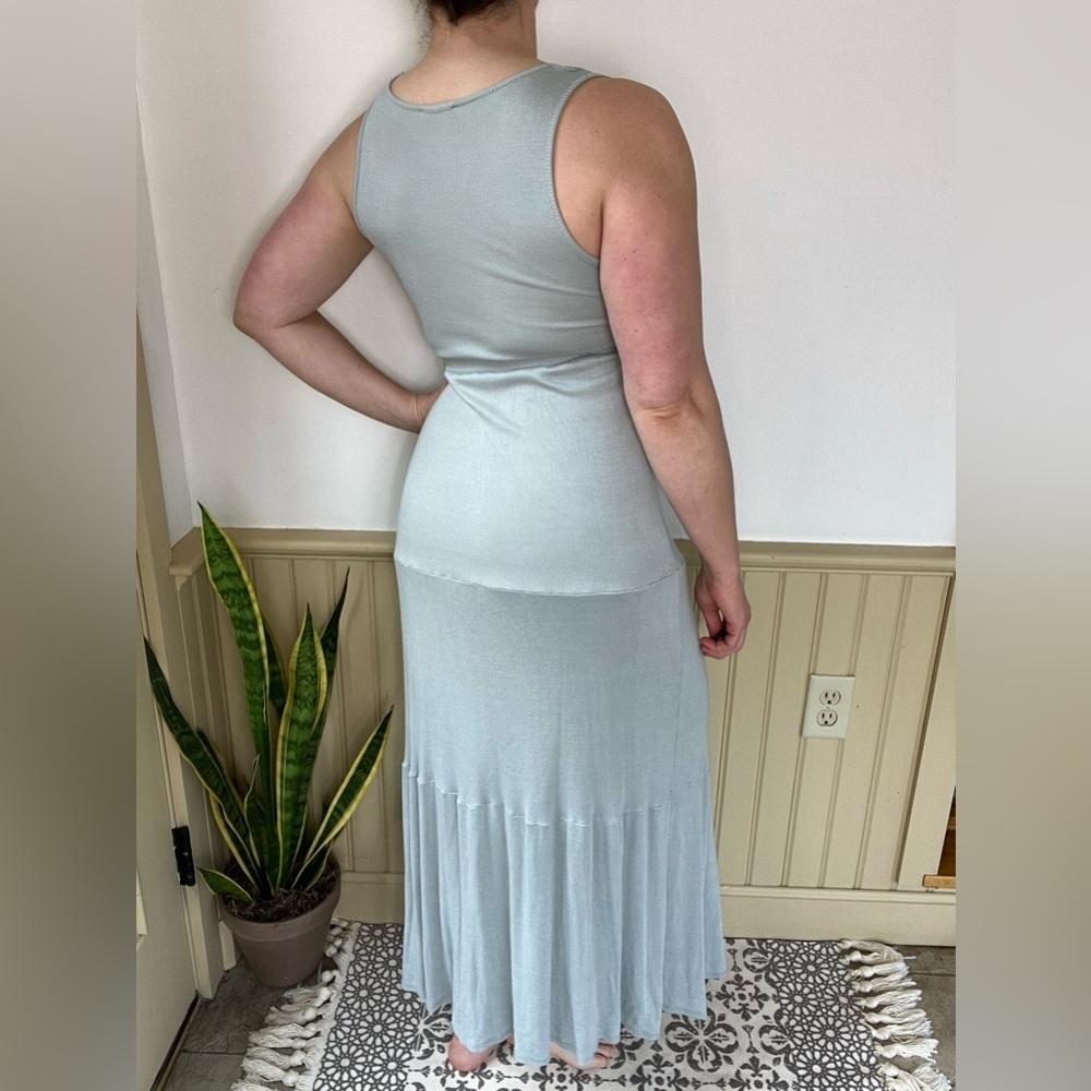 See You Monday Anthropologie Maxi Tiered Sage Green Sundress Women’s Sz S - Picture 5 of 8